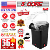 5 Core Popcorn Machine 16 Cup Hot Air Popper Mini Portable Electric Pop Corn Maker Black